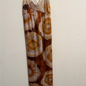 Zara Lace-Trimmed Dress in Brown and Cream